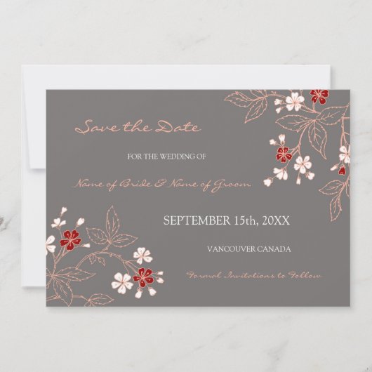 grijze Floral Wedding Save the Date (Voorkant)