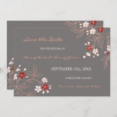 grijze Floral Wedding Save the Date (Voorkant / Achterkant)