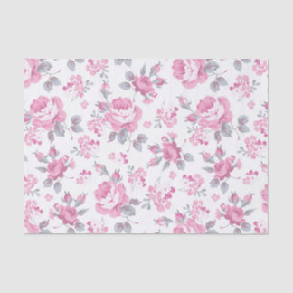 grijze florale shabby, roze patroon, bleke rozen,  tissuepapier