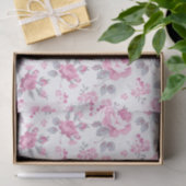 grijze florale shabby, roze patroon, bleke rozen,  tissuepapier (Geschenk)