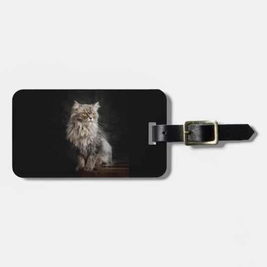 Grijze Fluffy Kat  Bagagelabel (Voorkant horizontaal)