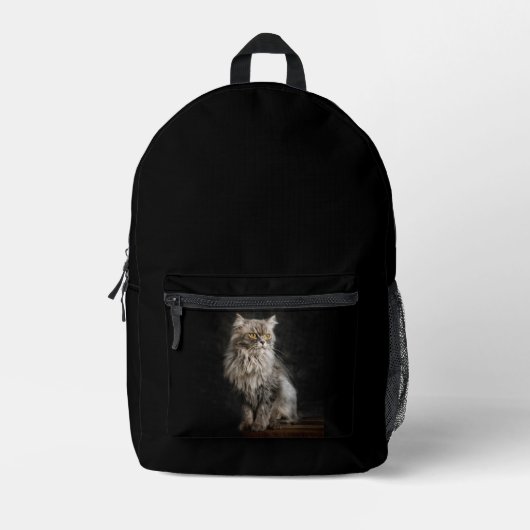 Grijze Fluffy Kat Bedrukte Rugzak (Voorkant)
