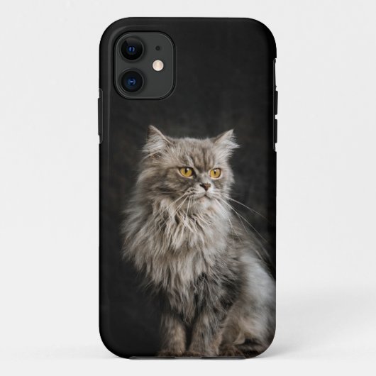 Grijze Fluffy Kat Case-Mate iPhone Case (Achterkant)