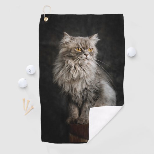 Grijze Fluffy Kat Golfhanddoek (Insitu)