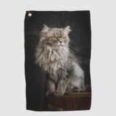 Grijze Fluffy Kat Golfhanddoek (Voorkant)