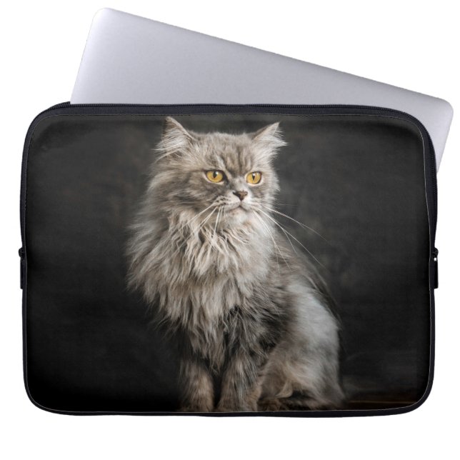 Grijze Fluffy Kat  Laptop Sleeve (Voorkant)