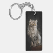 Grijze Fluffy Kat  Sleutelhanger (Voorkant Links)