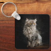 Grijze Fluffy Kat Sleutelhanger (Voorkant)