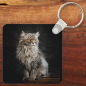 Grijze Fluffy Kat Sleutelhanger (Achterkant)