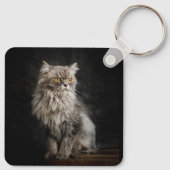 Grijze Fluffy Kat Sleutelhanger (Achterkant)