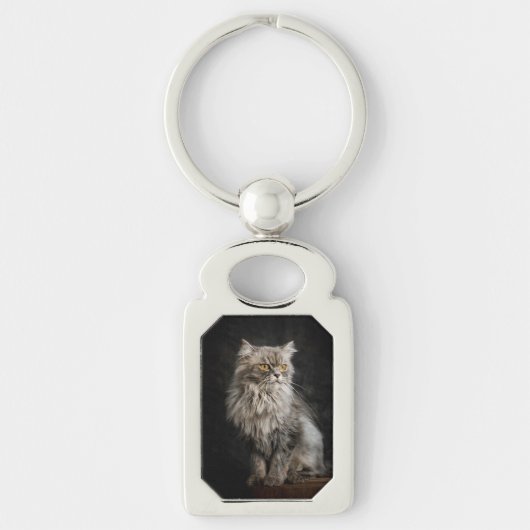 Grijze Fluffy Kat  Sleutelhanger (Voorkant)
