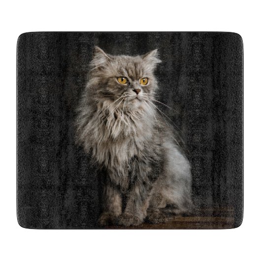Grijze Fluffy Kat  Snijplank (Voorkant)