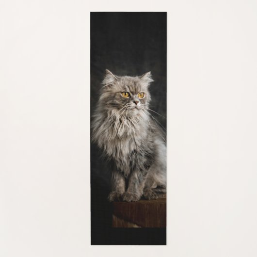 Grijze Fluffy Kat Yogamat (Voorkant)