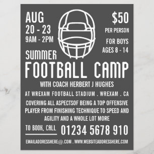 Grijze Football Helmet, Football Camp Adverteren Flyer