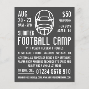 Grijze Football Helmet, Football Camp Adverteren Flyer