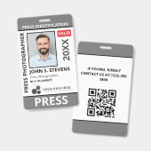 Grijze foto- en logo-pers-ID QR-code Badge (Voor- en achterkant)