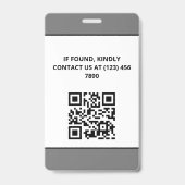 Grijze foto- en logo-pers-ID QR-code Badge (Achterkant)