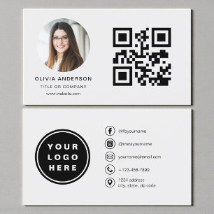 Grijze foto met QR-code social media Visitekaartje