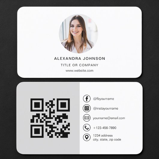Grijze Foto QR Code Visitekaartje
