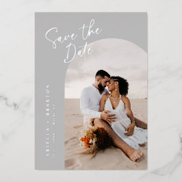 Grijze foto save the date kaart met folie