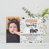 Grijze foto Spooky One Halloween 1e Verjaardag Kaart (Staand voorkant)