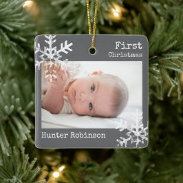 Grijze foto van baby's eerste kerstmis keramisch ornament