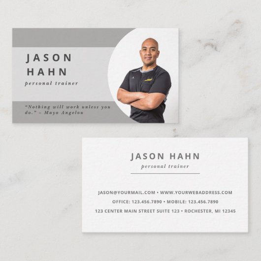 grijze foto van persoonlijke trainer visitekaartje (Voorkant / Achterkant)