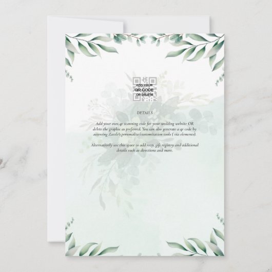 Grijze FOTO WEDDING INVITATION Eucalyptus Kaart (Achterkant)