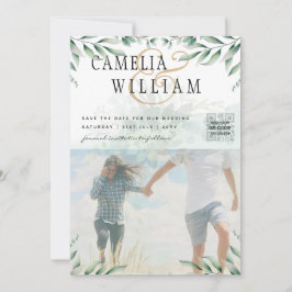 Grijze FOTO WEDDING INVITATION Eucalyptus Kaart