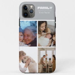 Grijze fotocollage van 4 foto's voor familie Case-Mate iPhone case