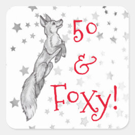 Grijze Fox Zilveren Ster 50e Foxy Fabulous Verjaar Vierkante Sticker
