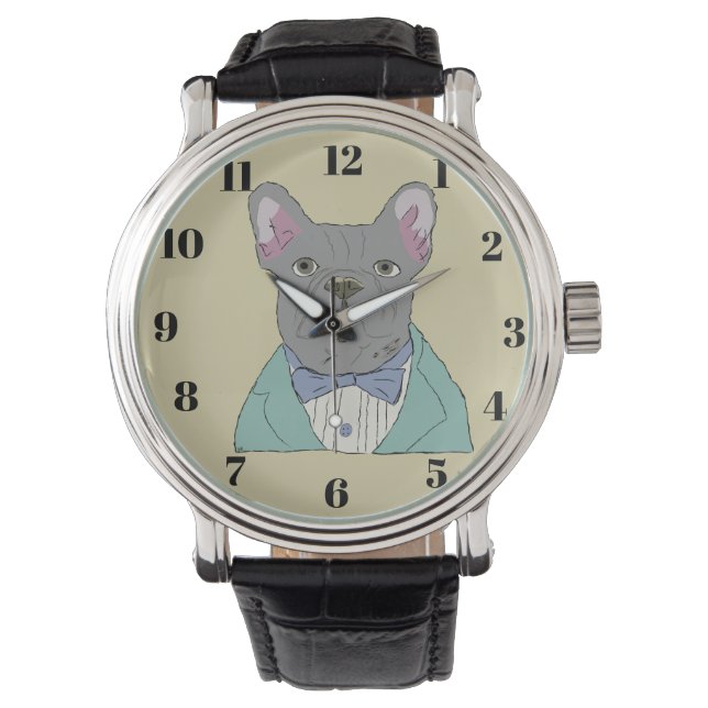 Grijze Franse Bulldog Horloge (Voorkant)