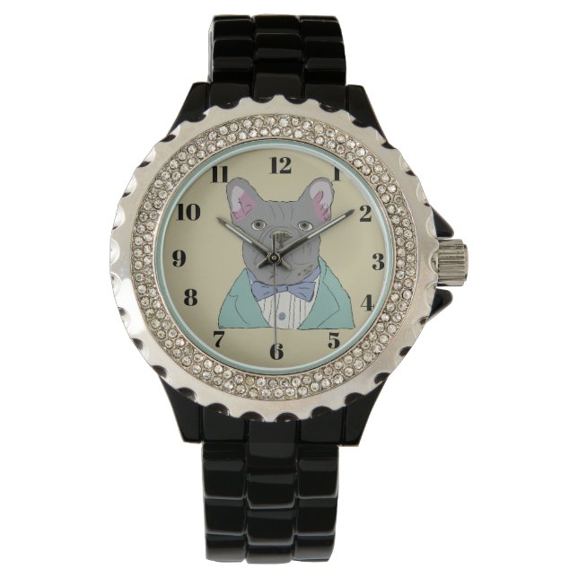 Grijze Franse Bulldog Horloge (Voorkant)