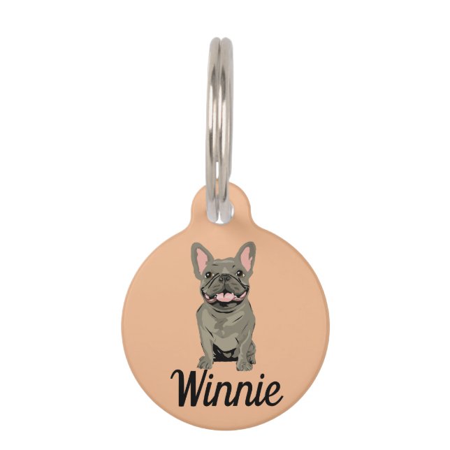 Grijze Franse Bulldog Huisdierpenning (Voorkant)