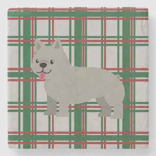 Grijze Franse Bulldog, Kerst Geruit Stenen Onderzetter