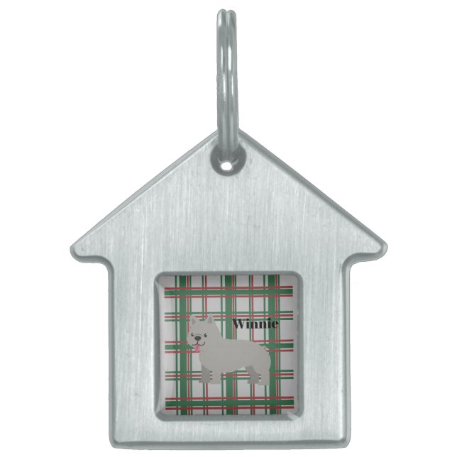 Grijze Franse Bulldog, Kerst Plaid Huisdieren Naamplaatje (Voorkant)