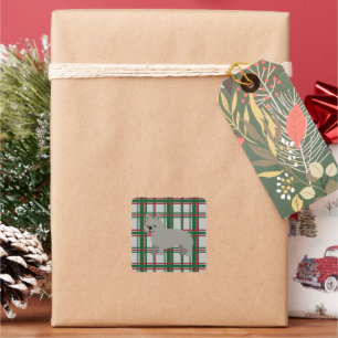 Grijze Franse Bulldog, Kerst Plaid Vierkante Sticker