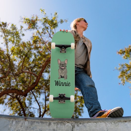 Grijze Franse Bulldog Persoonlijk Skateboard (Buiten 1)