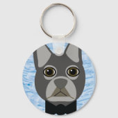 Grijze Franse Bulldog, waterverf blauw Sleutelhanger (Voorkant)