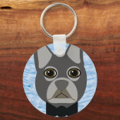 Grijze Franse Bulldog, waterverf blauw Sleutelhanger (Achterkant)