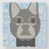 Grijze Franse Bulldog, waterverf blauw Stenen Onderzetter (Voorkant)