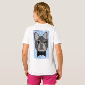 Grijze Franse Bulldog, waterverf blauw T-shirt (Achterkant volledig)