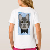 Grijze Franse Bulldog, waterverf blauw T-shirt (Achterkant)