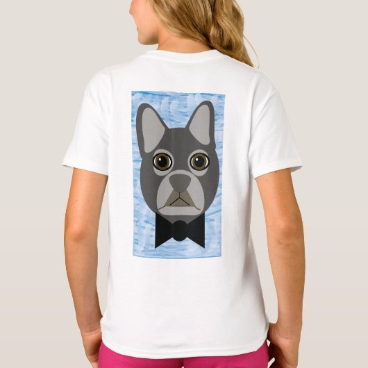 Grijze Franse Bulldog, waterverf blauw T-shirt (Achterkant)