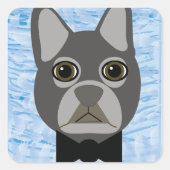 Grijze Franse Bulldog, waterverf blauw Vierkante Sticker (Voorkant)