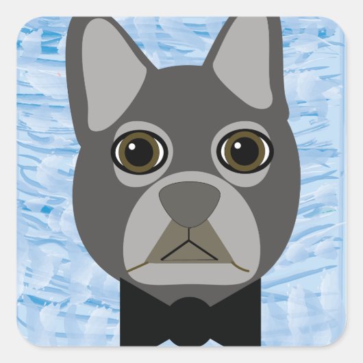 Grijze Franse Bulldog, waterverf blauw Vierkante Sticker (Voorkant)