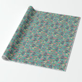 Grijze Franse Bulldogs  Floral turquoise Cadeaupapier (Uitgerold)