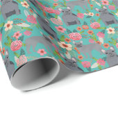Grijze Franse Bulldogs  Floral turquoise Cadeaupapier (Rol Hoek)