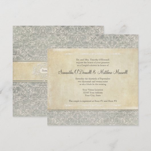 Grijze Franse Regency Lace Weddings Kaart (Voorkant / Achterkant)