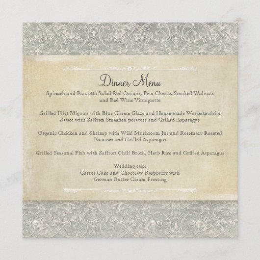 Grijze  Franse Regency Lace Weddings Menu (Voorkant)